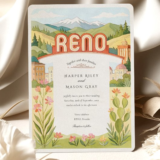 Watercolor RENO Nevada Bergblick Hochzeit Einladung