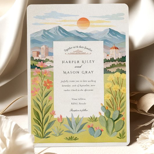 Watercolor RENO Nevada Mountain Sunset Wedge Einladung