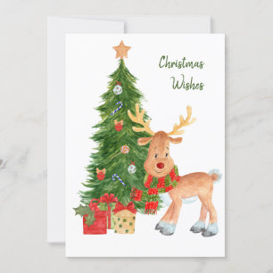 Watercolor Rentier Baby Christmas Card Karte
