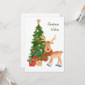 Watercolor Rentier Baby Christmas Card Karte (Vorderseite/Rückseite Beispiel)