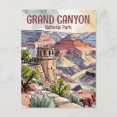 Watercolor Retro Grand Canyon Wüstenwatchtower Postkarte (Vorderseite)