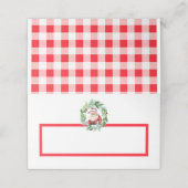 Watercolor Retro Santa Red Check Christmas Platzkarte (Außenseite Aufgefaltet)