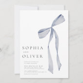 Watercolor Ribbon Bow Dusty Blue Wedding Einladung (Vorderseite)