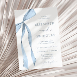 Watercolor Ribbon Bow Dusty Blue Wedding Einladung