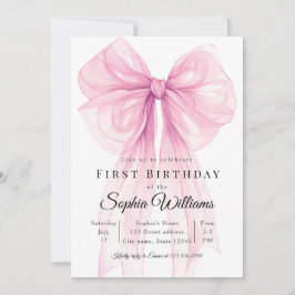 Watercolor Ribbon Girl 1st Birthday Invite Templat Einladung