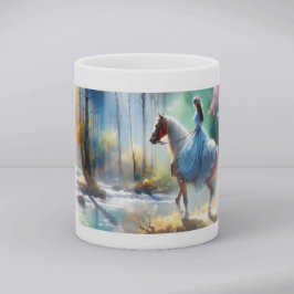 Watercolor River Horsewoman Forest Light Kaffeetasse