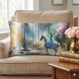 Watercolor River Horsewoman Forest Light Lendenkissen