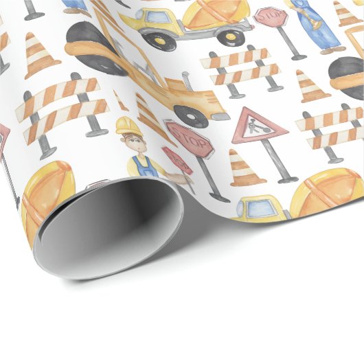 Watercolor Road Construction Theme Geschenkpapier (Rolleneckpunkt)