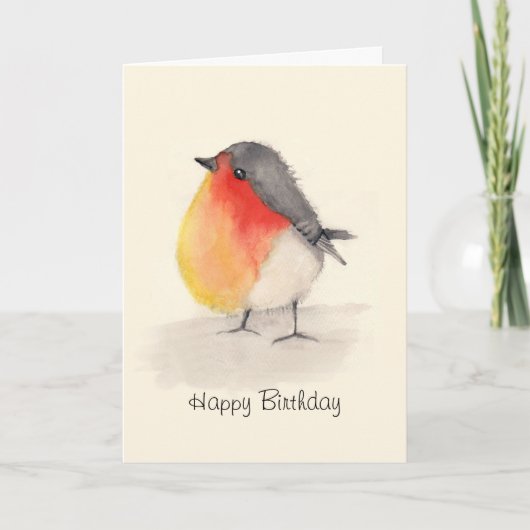 Watercolor Robin Birthday Card Karte (Vorderseite)