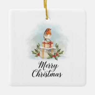 Watercolor Robin Geschenke Frohe Weihnachten Keramikornament
