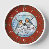 Watercolor Robins Christmas Wall Clock Uhr (Vorderseite)