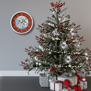 Watercolor Robins Christmas Wall Clock Uhr