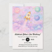 Watercolor Rocket & Dreamy Galaxy Birthday Einladung (Vorderseite)