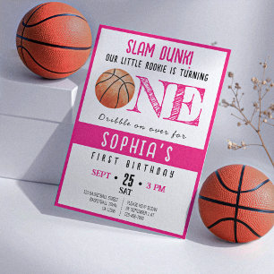 Watercolor Rookie Basketball Girl 1. Geburtstag Einladung
