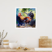 Watercolor Rooster Art Poster (Küche)