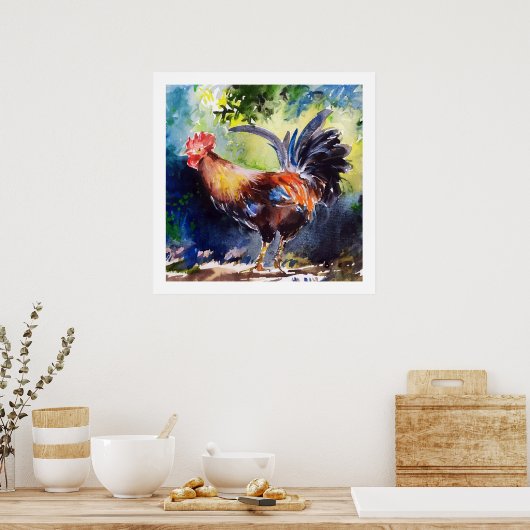 Watercolor Rooster Art Poster (Küche)