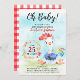 Watercolor Rooster Baby Dusche Farm Einladung