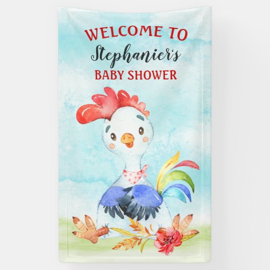 Watercolor Rooster Baby Showfarm Banner (Vertikal)