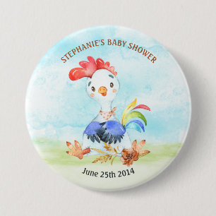 Watercolor Rooster Baby Showfarm Button