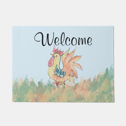Watercolor Rooster Doormat Fußmatte (Vorderseite)