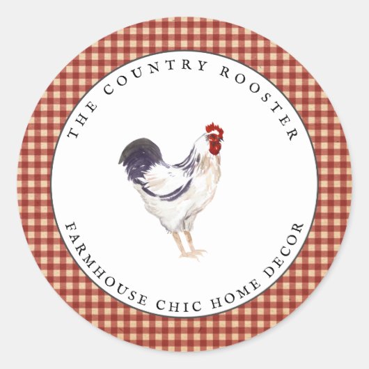 Watercolor Rooster Farm Country Round Label Runder Aufkleber (Vorderseite)