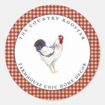 Watercolor Rooster Farm Country Round Label