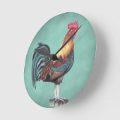 Watercolor Rooster Runde Wanduhr (Winkel)