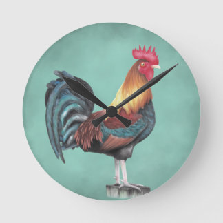 Watercolor Rooster Runde Wanduhr