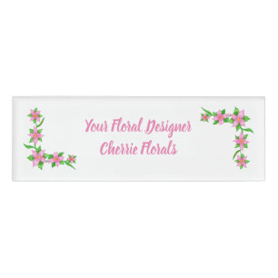 Watercolor-rosa Blumen-Grenzblumennamensumbauten Namenschild