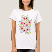 Watercolor-rosa Blumen-mit Blumenillustration T-Shirt (Vorderseite)
