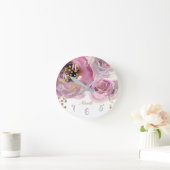 Watercolor-rosa Blumen- u. Goldmodernes Runde Wanduhr (Zuhause)