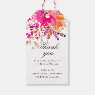 Watercolor rosa Blumengrün danke. Elegante Hochzei Geschenkanhänger