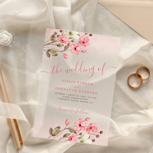 Watercolor Rosa florale elegante Drehbuch Boho Hoc Acryleinladungen