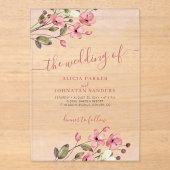 Watercolor Rosa florale elegante Drehbuch Boho Hoc Acryleinladungen (Vorderseite)