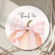 Watercolor Rosa Gingham-Schleife Kürbis-Baby-Party