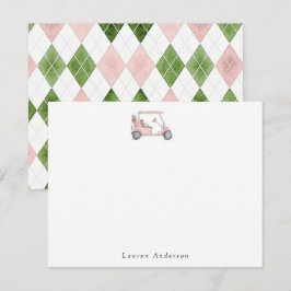 Watercolor Rosa Golfcart Golferin  Mitteilungskarte