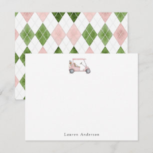 Watercolor Rosa Golfcart Golferin Mitteilungskarte