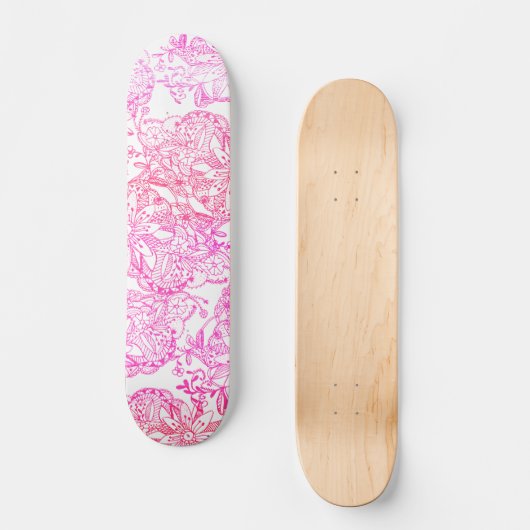 Watercolor rosa handgemalte Blumenmuster Skateboard (Vorderseite)