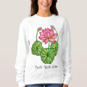 Watercolor-rosa Lotos mit den Knospen u. Blätter Sweatshirt (Vorderseite)