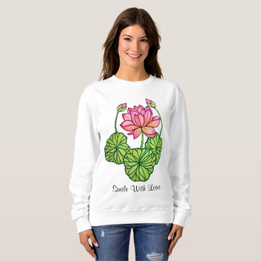 Watercolor-rosa Lotos mit den Knospen u. Blätter Sweatshirt (Vorne ganz)