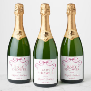 Watercolor-Rosa-Schleife-Baby-Party Schaumweinetikett