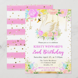 Watercolor Rosa und Gelbe Blumen Schwan Geburtstag Einladung