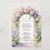 Watercolor Rose Arch Fairytale Wedding Invitation Einladung (Vorne/Hinten)