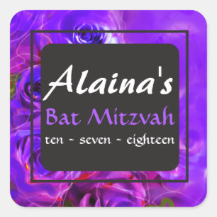 WATERCOLOR ROSE Bat Mitzvah Rücksendeadresse Quadratischer Aufkleber