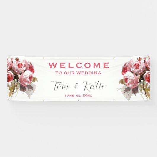 Watercolor Rose Bouquet Wedding Banner (Horizontal)