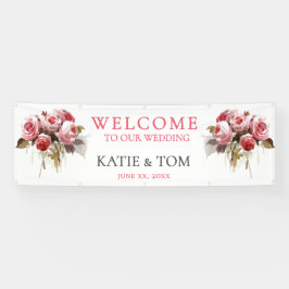 Watercolor Rose Bouquet Wedding Banner