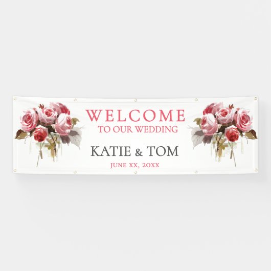 Watercolor Rose Bouquet Wedding Banner (Horizontal)