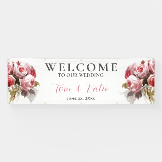 Watercolor Rose Bouquet Wedding Banner (Horizontal)