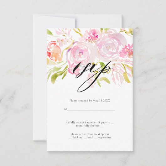Watercolor Rose bouquet Wedding RSVP Karte (Vorderseite)