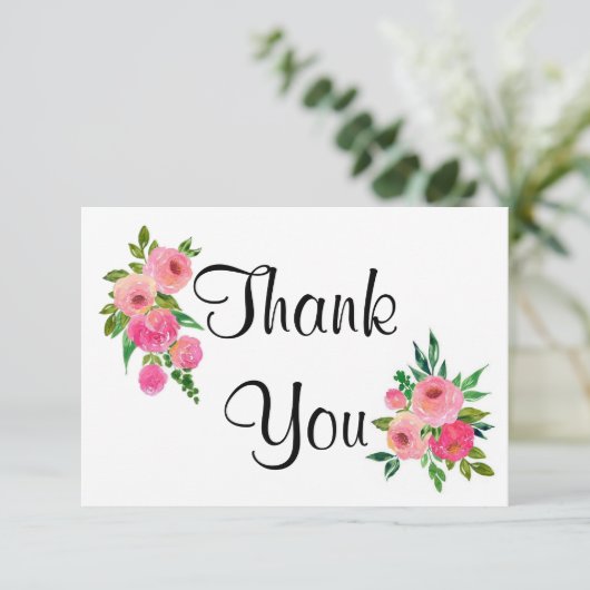 Watercolor-Rose danken Ihnen zu kardieren Dankeskarte (Stehend Vorderseite)